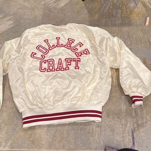 Vintage Pla-Jac Dunbrooke white Satin Jacket 44 L 46 COLLEGE CRAFT NWOT USA Made